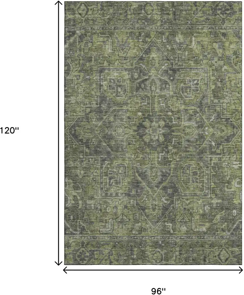 Green And Gray Medallion Distressed Washable Area Rug With UV Protection Photo 6