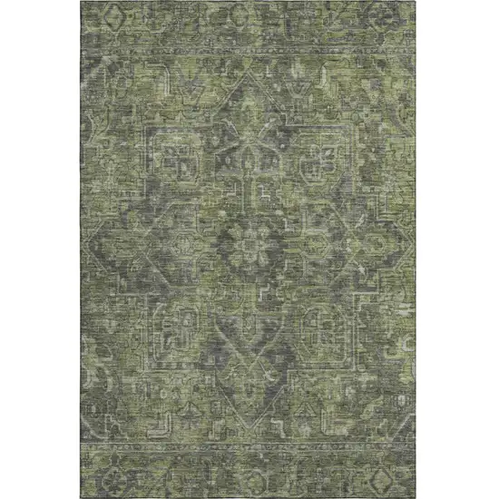 Green And Gray Medallion Distressed Washable Area Rug With UV Protection Photo 2