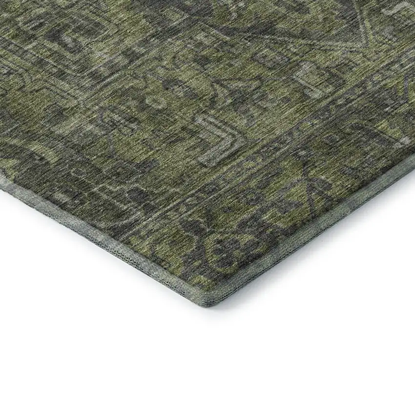 Green And Gray Oriental Washable Area Rug With UV Protection Photo 8