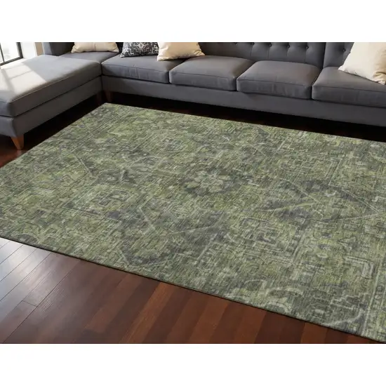 Green And Gray Oriental Washable Area Rug With UV Protection Photo 2