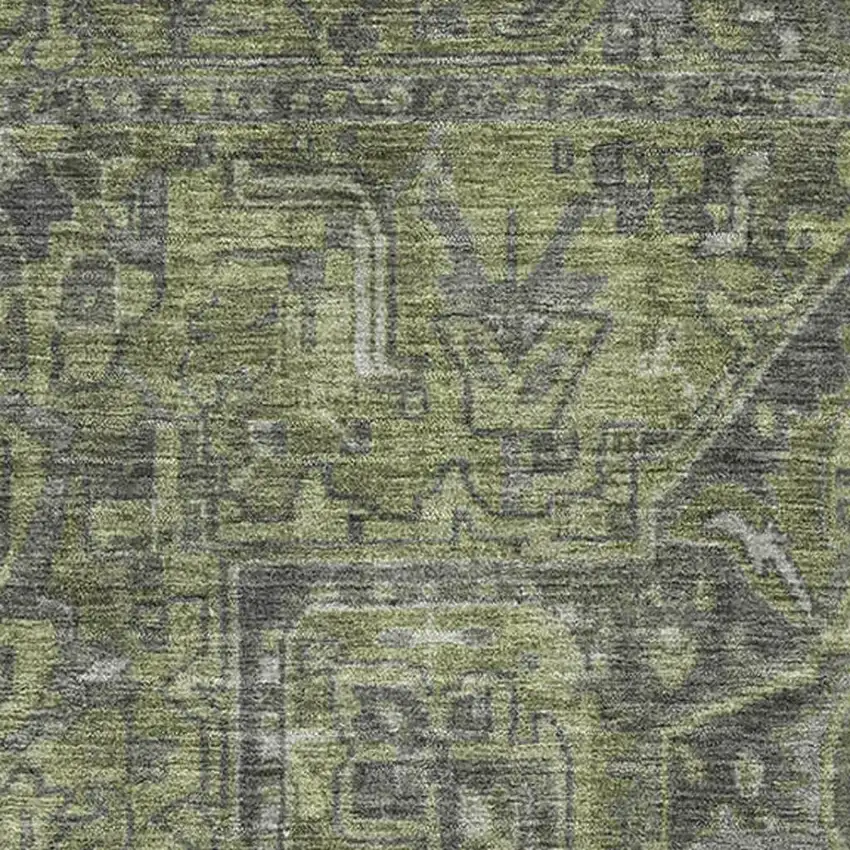 Green And Gray Oriental Washable Area Rug With UV Protection Photo 3