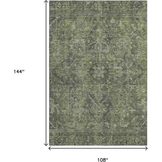 Green And Gray Oriental Washable Area Rug With UV Protection Photo 3