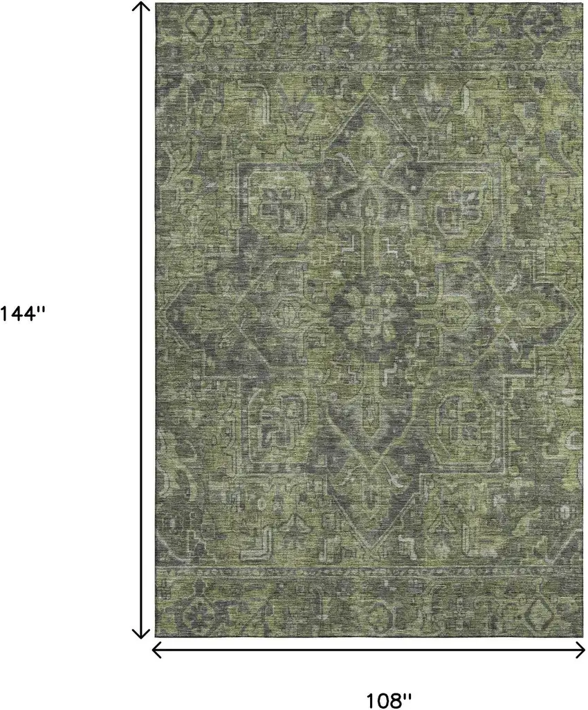 Green And Gray Oriental Washable Area Rug With UV Protection Photo 3