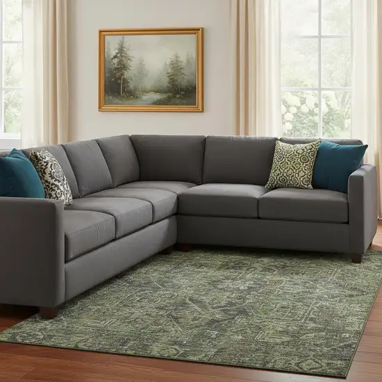 Green And Gray Oriental Washable Area Rug With UV Protection Photo 1