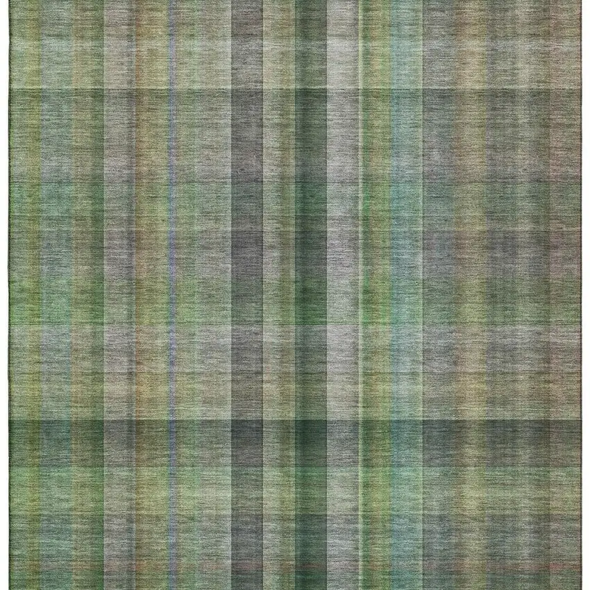 Green And Gray Plaid Washable Area Rug With UV Protection Photo 4