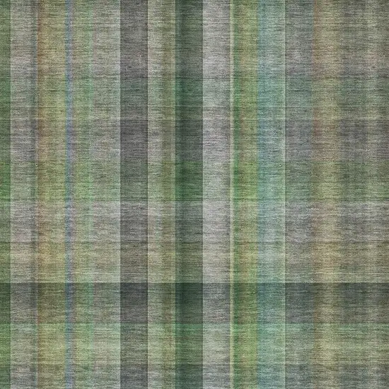 Green And Gray Plaid Washable Area Rug With UV Protection Photo 3