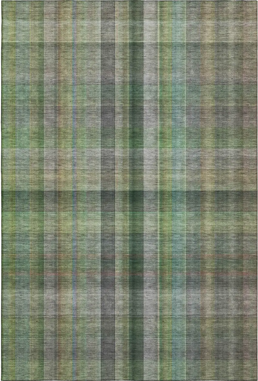 Green And Gray Plaid Washable Area Rug With UV Protection Photo 1