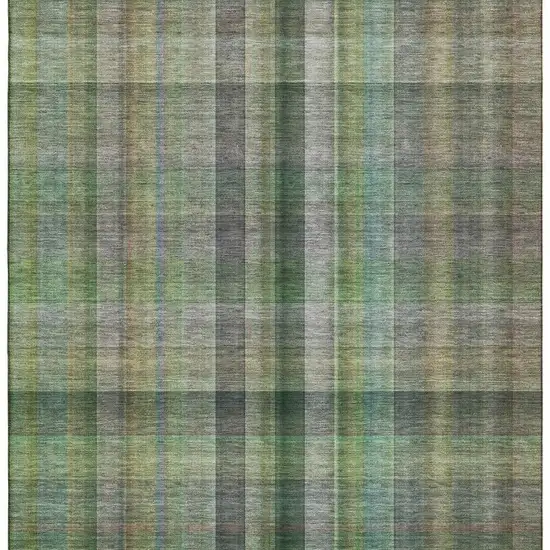 Green And Gray Plaid Washable Area Rug With UV Protection Photo 4