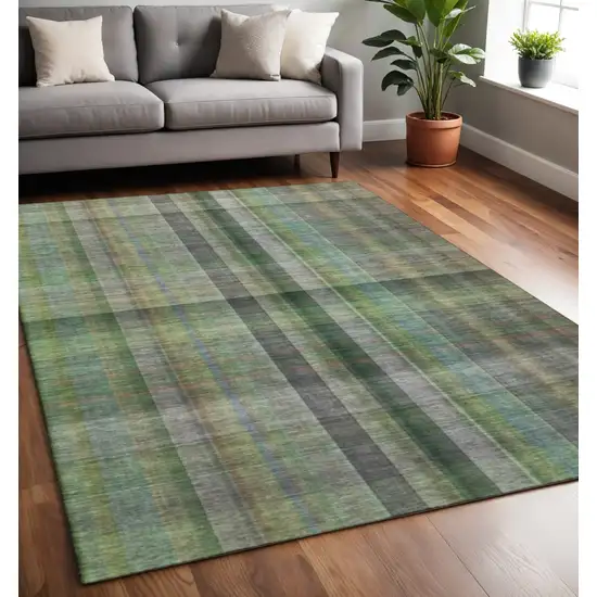 Green And Gray Plaid Washable Area Rug With UV Protection Photo 2