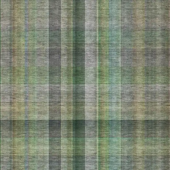 Green And Gray Plaid Washable Area Rug With UV Protection Photo 3