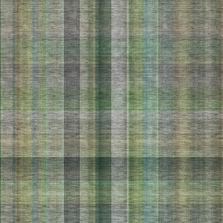 Green And Gray Plaid Washable Area Rug With UV Protection Photo 3