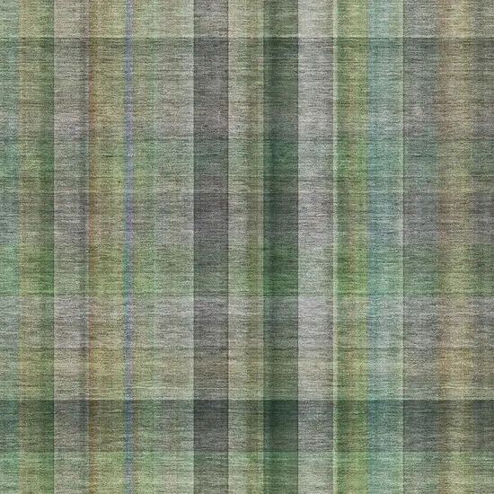 Green And Gray Plaid Washable Area Rug With UV Protection Photo 3