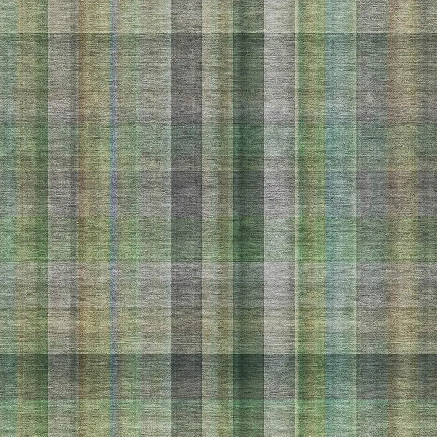 Green And Gray Plaid Washable Area Rug With UV Protection Photo 3