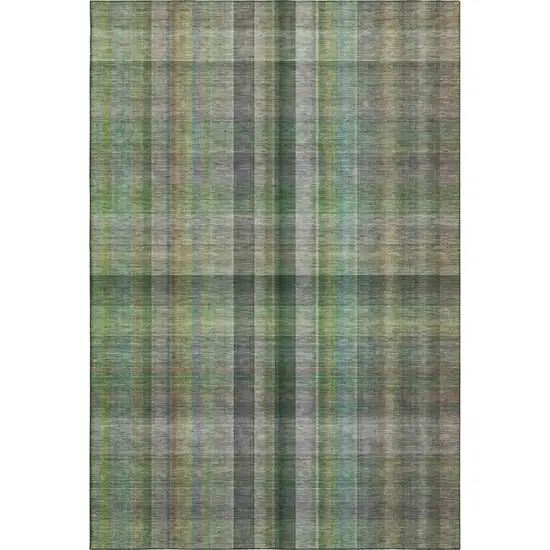 Green And Gray Plaid Washable Area Rug With UV Protection Photo 1