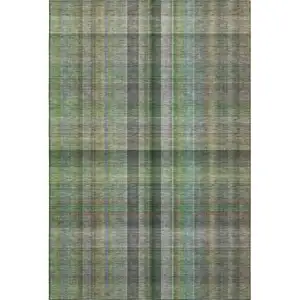 Photo of Green And Gray Plaid Washable Area Rug With UV Protection