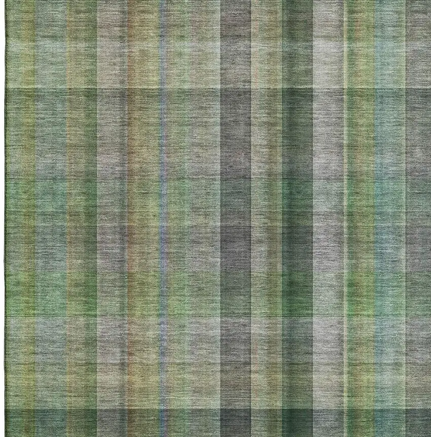 Green And Gray Plaid Washable Area Rug With UV Protection Photo 3