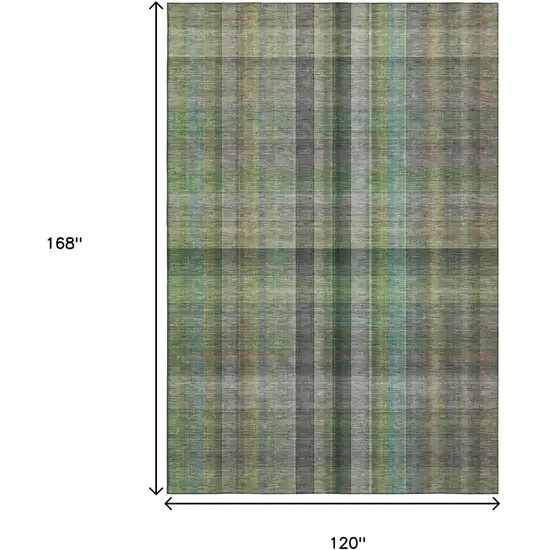 Green And Gray Plaid Washable Area Rug With UV Protection Photo 3