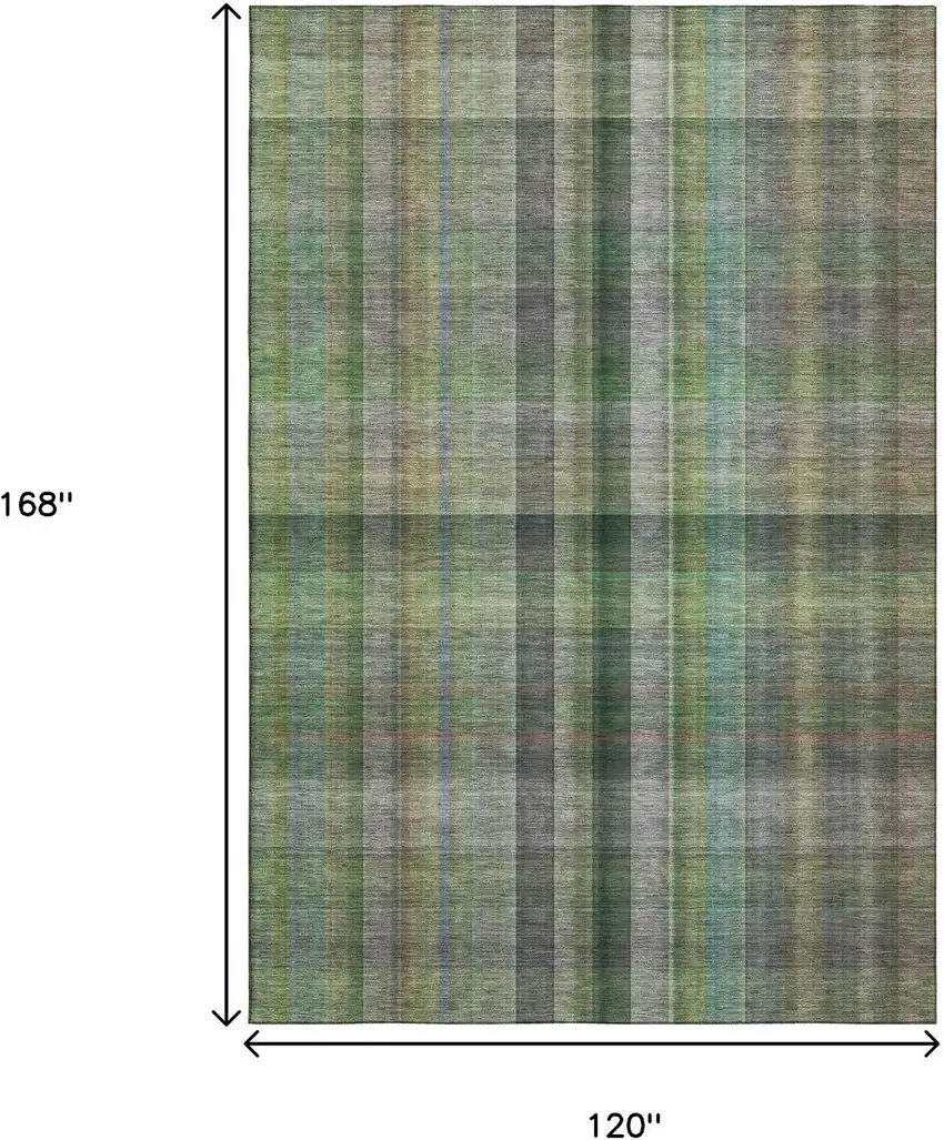 Green And Gray Plaid Washable Area Rug With UV Protection Photo 3