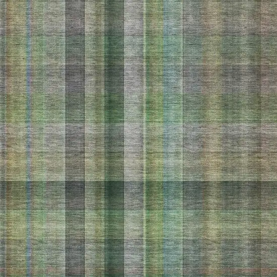 Green And Gray Plaid Washable Area Rug With UV Protection Photo 3