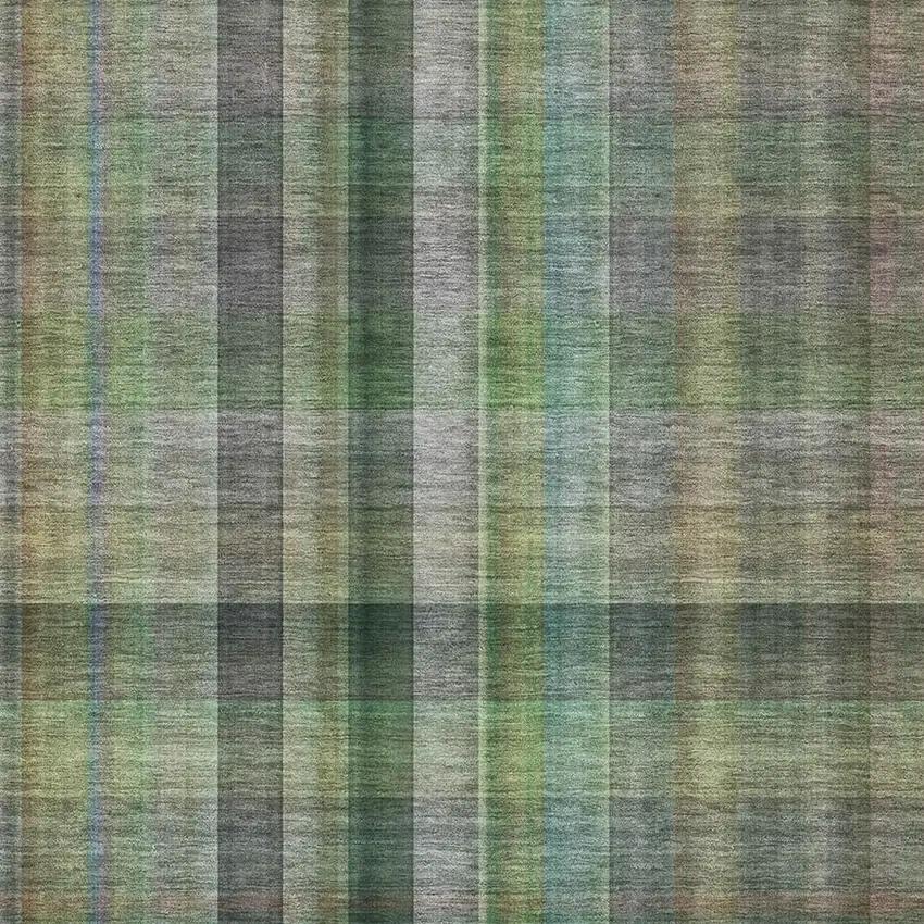 Green And Gray Plaid Washable Area Rug With UV Protection Photo 3