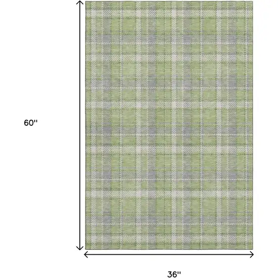 Green And Gray Plaid Washable Area Rug With UV Protection Photo 3