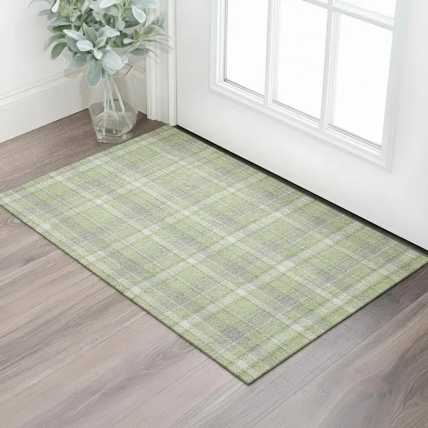 Green And Gray Plaid Washable Area Rug With UV Protection Photo 1