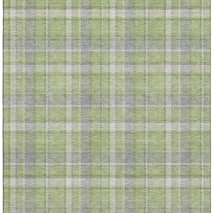 Green And Gray Plaid Washable Area Rug With UV Protection Photo 4
