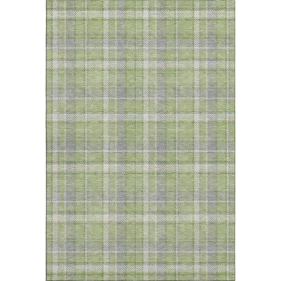 Green And Gray Plaid Washable Area Rug With UV Protection Photo 1