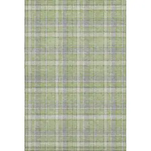 Photo of Green And Gray Plaid Washable Area Rug With UV Protection