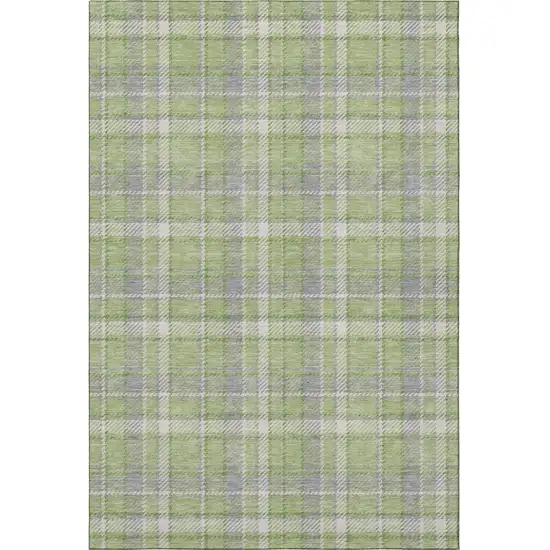 Green And Gray Plaid Washable Area Rug With UV Protection Photo 4