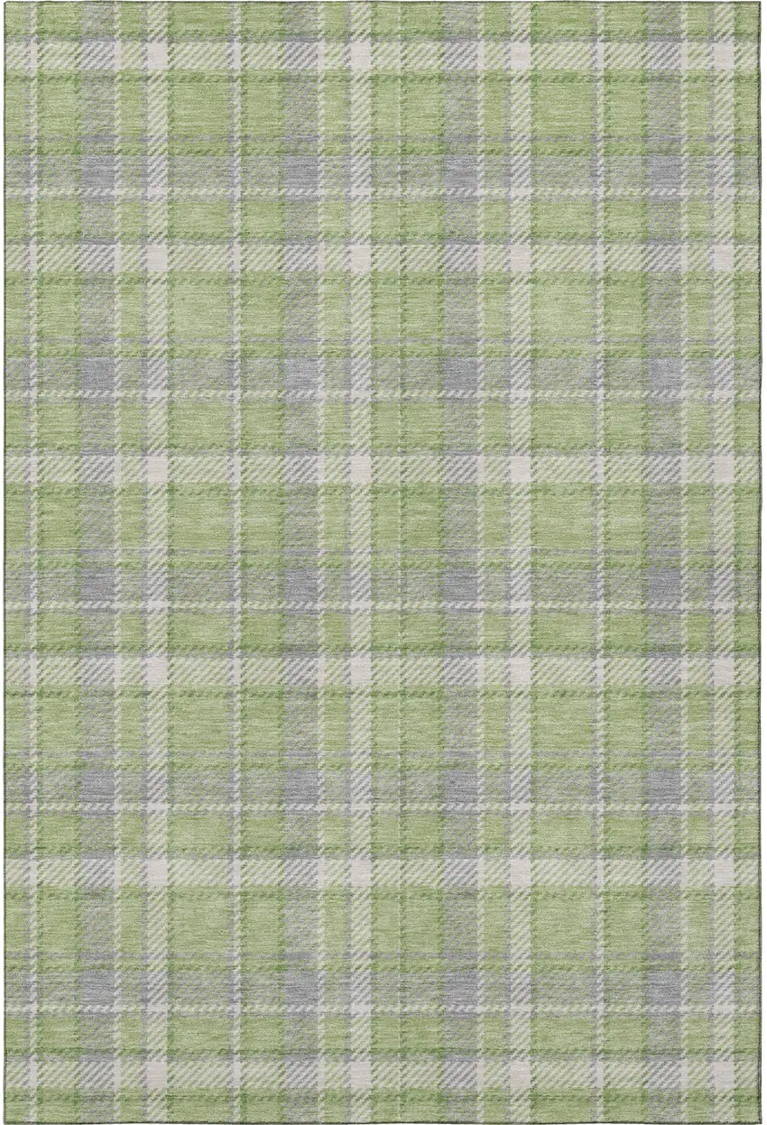 Green And Gray Plaid Washable Area Rug With UV Protection Photo 4