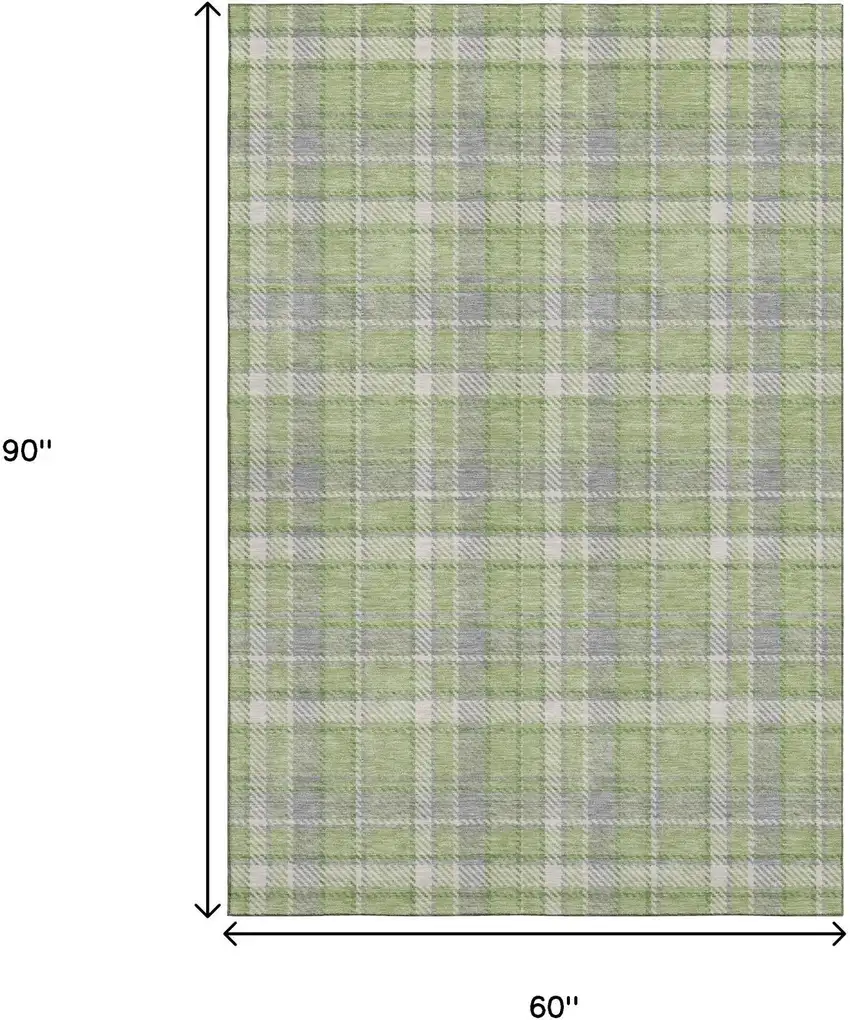 Green And Gray Plaid Washable Area Rug With UV Protection Photo 3