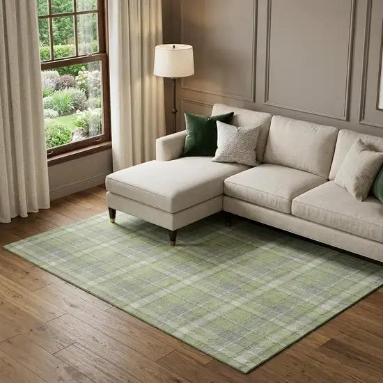 Green And Gray Plaid Washable Area Rug With UV Protection Photo 1