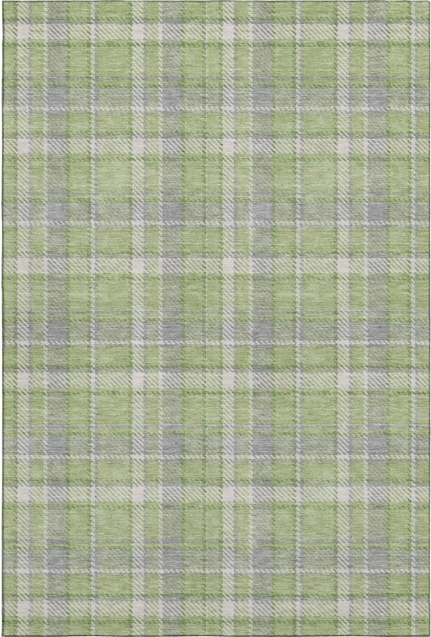Green And Gray Plaid Washable Area Rug With UV Protection Photo 1