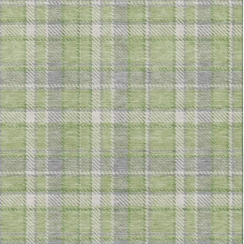Green And Gray Plaid Washable Area Rug With UV Protection Photo 3
