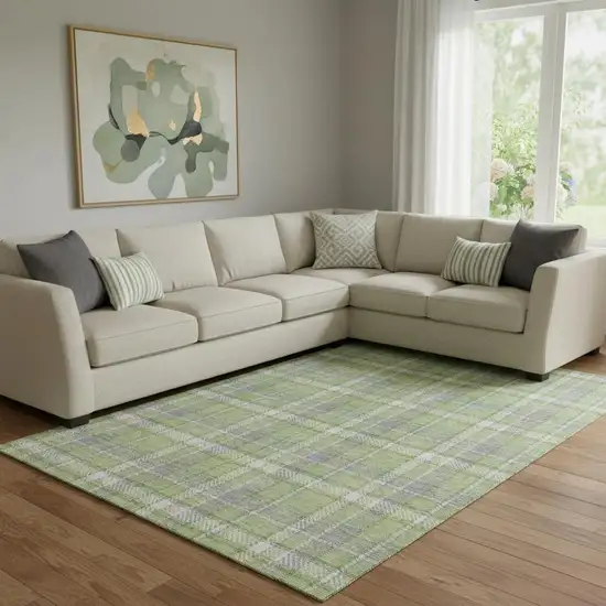 Green And Gray Plaid Washable Area Rug With UV Protection Photo 1