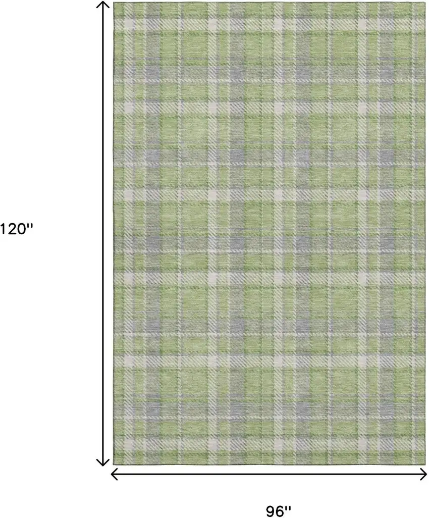 Green And Gray Plaid Washable Area Rug With UV Protection Photo 3