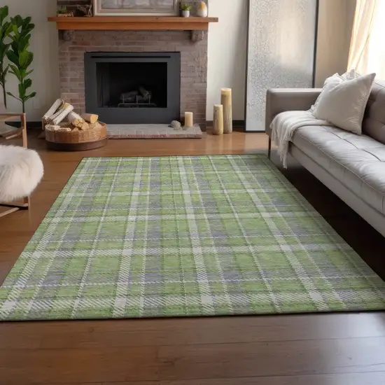 Green And Gray Plaid Washable Area Rug With UV Protection Photo 6