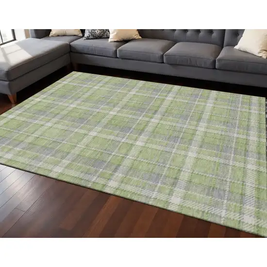 Green And Gray Plaid Washable Area Rug With UV Protection Photo 2