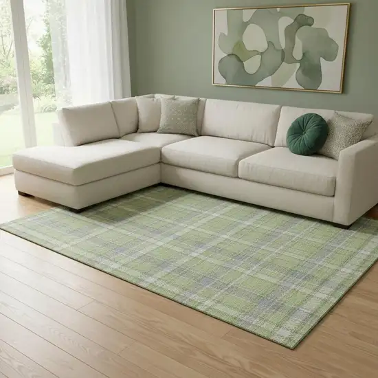 Green And Gray Plaid Washable Area Rug With UV Protection Photo 1
