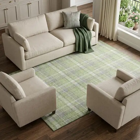 Green And Gray Plaid Washable Area Rug With UV Protection Photo 1