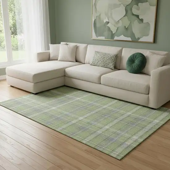 Green And Gray Plaid Washable Area Rug With UV Protection Photo 1