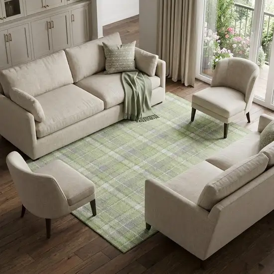 Green And Gray Plaid Washable Area Rug With UV Protection Photo 1