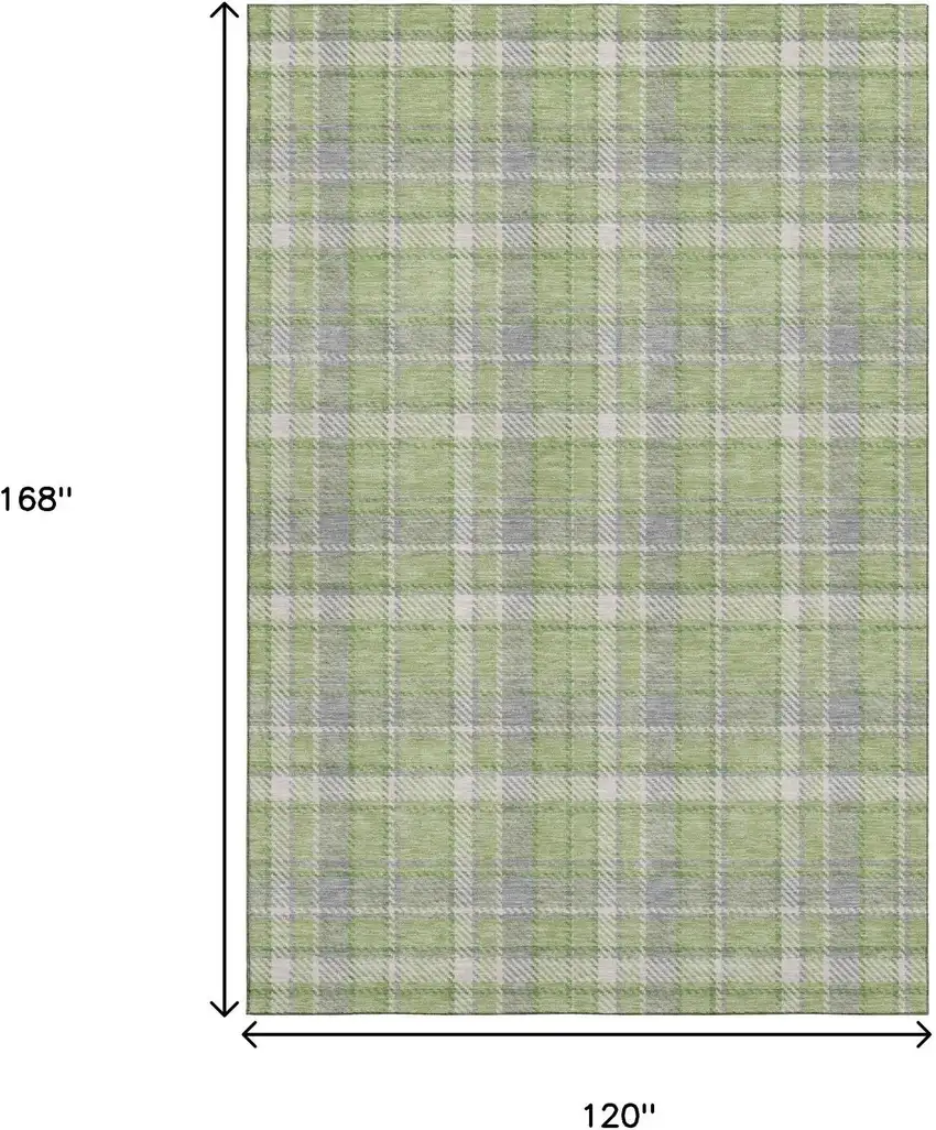Green And Gray Plaid Washable Area Rug With UV Protection Photo 3