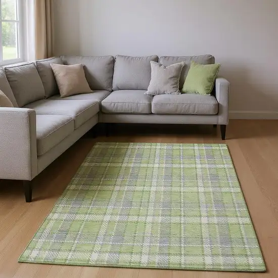 Green And Gray Plaid Washable Area Rug With UV Protection Photo 2