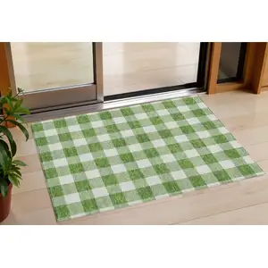 Photo of Green And Gray Plaid Washable Indoor Outdoor Area Rug