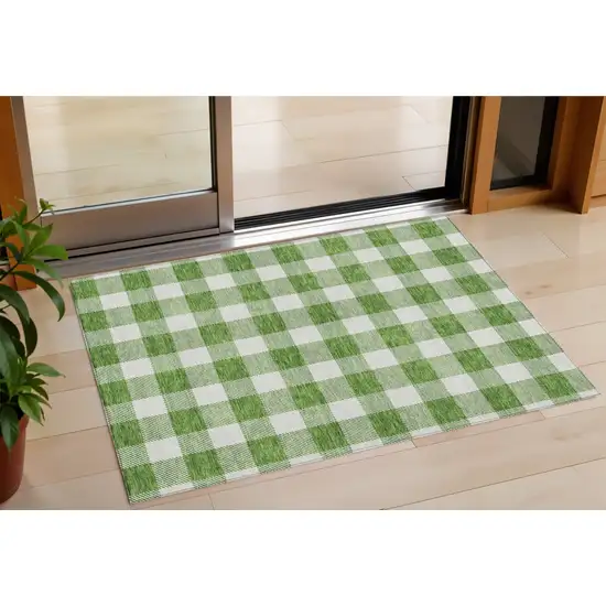 Green And Gray Plaid Washable Indoor Outdoor Area Rug Photo 1