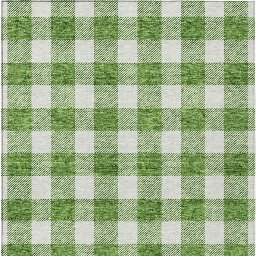 Green And Gray Plaid Washable Indoor Outdoor Area Rug Photo 6