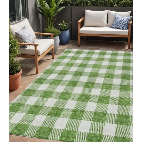 Green And Gray Plaid Washable Indoor Outdoor Area Rug Photo 1