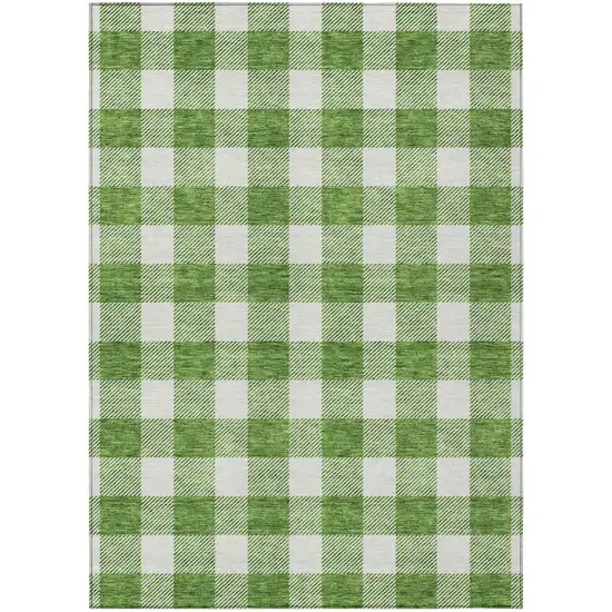 Green And Gray Plaid Washable Indoor Outdoor Area Rug Photo 2